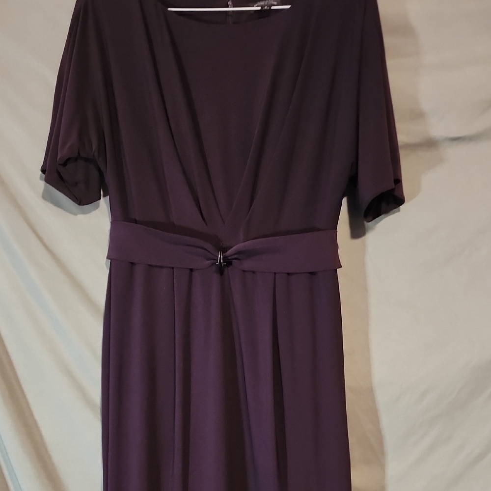 Tahari Deep Purple Midi Dress with Belt